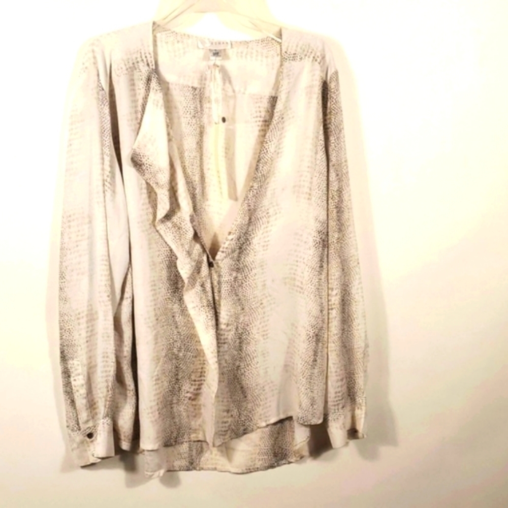 Kenar Size XL Python Snakeskin Print Blouse Top - Cream/Neutral Color - Picture 7 of 15